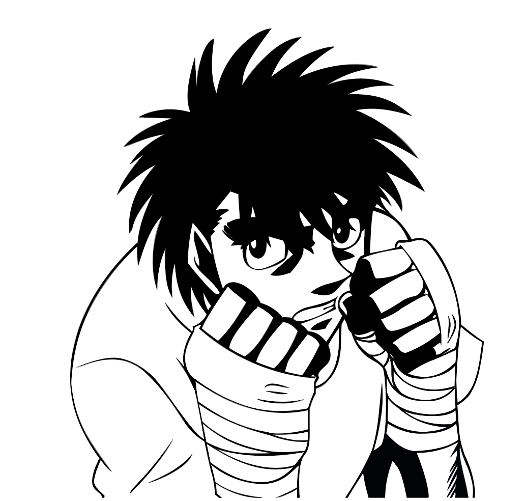 dessin vectoriel de Hajime No Ippo en noir et blanc